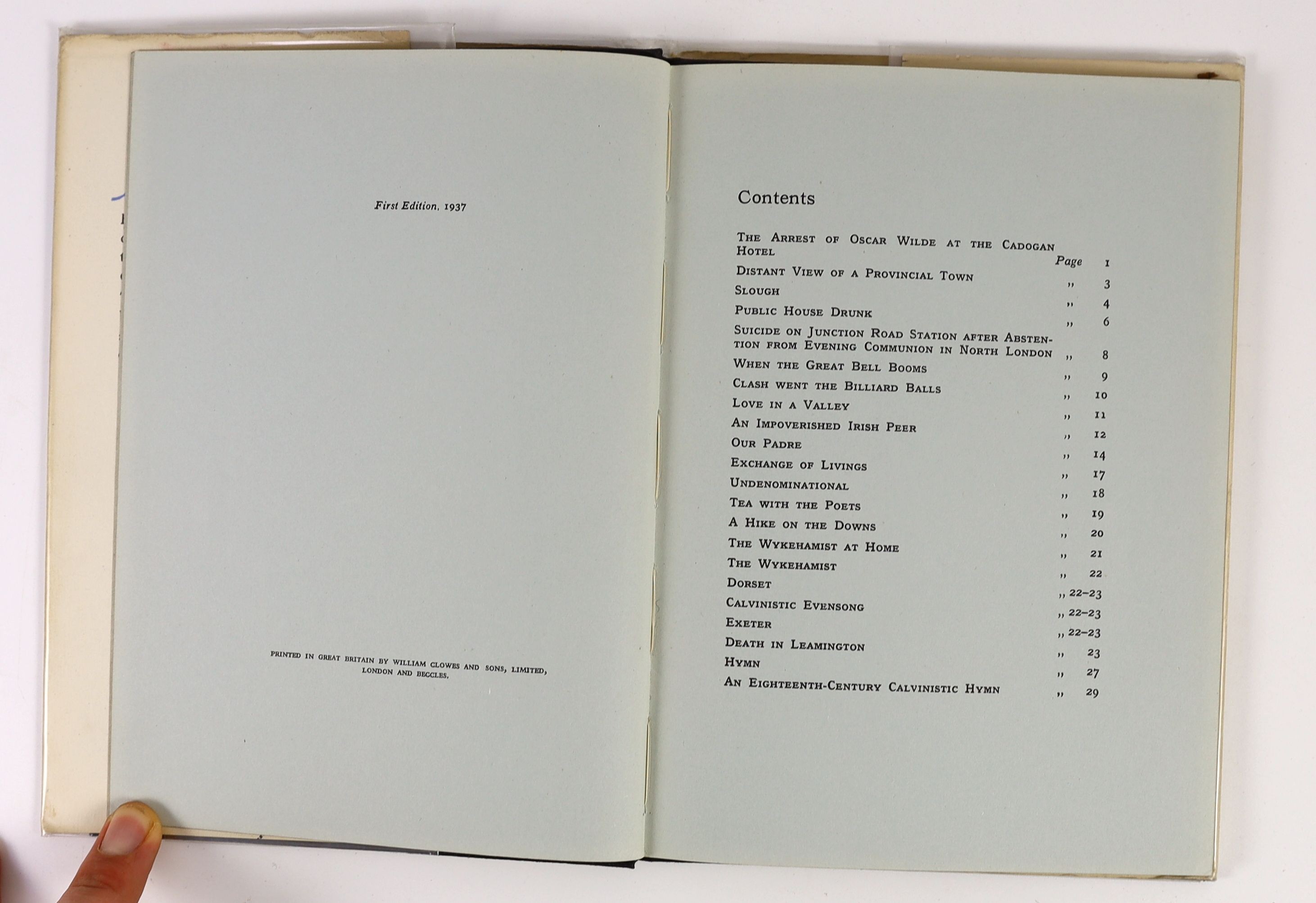 Betjeman, John - 3 works:- Continual Dew, 1st edition, original cloth in unclipped d/j, with price sticker,(8/6 net), John Murray, London, 1937; First and Last Loves, in price clipped d/j, John Murray, London 1952 and Su